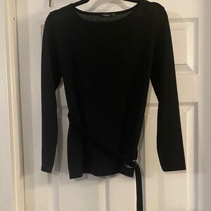 Boohoo Black Belted Long Sleeve Blouse